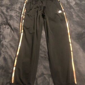 Adidas Black Track Pants with Camo Stripes